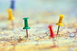 los angeles zip codes pinned on a map